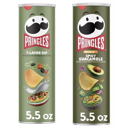 Pringles Potato Chips Flavor Pairing Variety Set 5.5oz - 2 cans (7-Layer Dip & Spicy Guacamole)