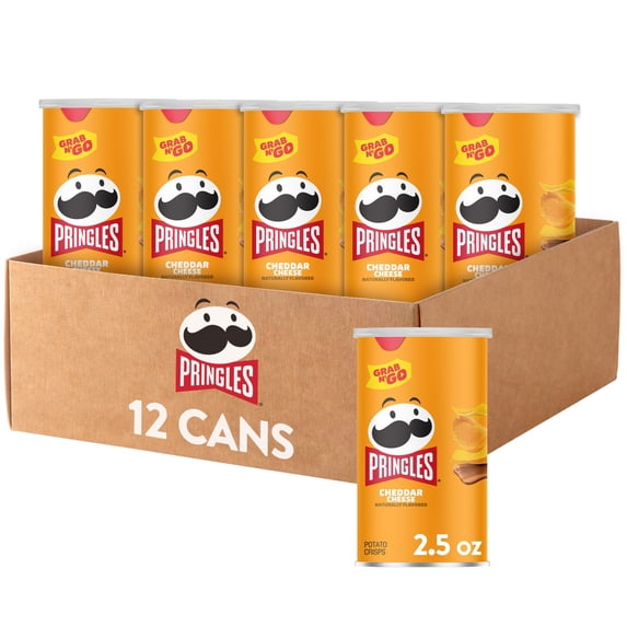 Pringles Potato Crisps Chips, Lunch Snacks, Office and Kids Snacks, Grab N' Go, Cheddar Cheese (12 Cans)