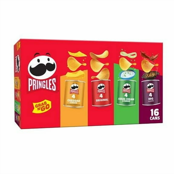 Pringles Potato Crisps Chips, Lunch Snacks, Office And Kids Snacks, Grab N Go, Variety Pack (16 Cans) - Pack of 2