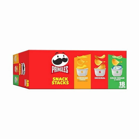 Pringles Potato Crisps Chips, Lunch Snacks, Office and Kids Snacks, Snack Packs, Variety Pack, 12.9oz Box (18 Cups)
