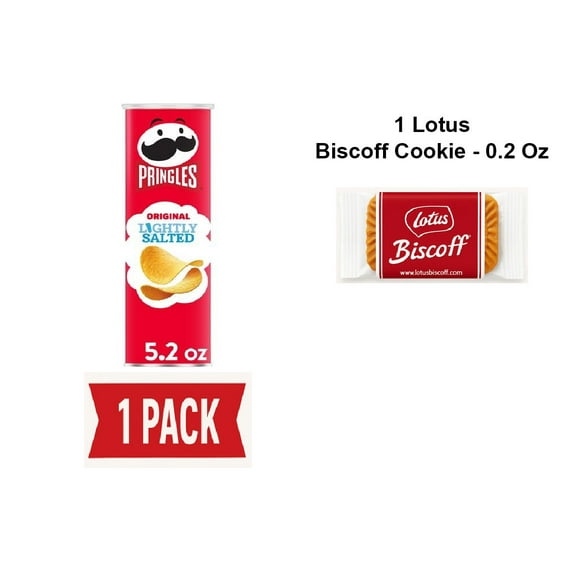 Pringles Potato Crisps Chips, Lunch Snacks, On-The-Go Snacks, Lightly Salted, 5.2Oz Can (1 Can) - Pack Of 1 & Lotus Biscoff Cookie - 0.2 Oz - 1 ct