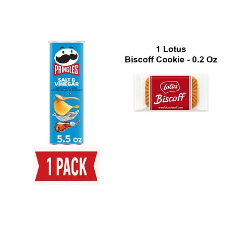 Pringles Potato Crisps Chips, Lunch Snacks, On-The-Go Snacks, Salt And Vinegar, 5.5Oz Can (1 Can) - Pack Of 1 & Lotus Biscoff Cookie - 0.2 Oz - 1 ct