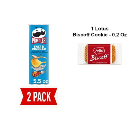 Pringles Potato Crisps Chips, Lunch Snacks, On-The-Go Snacks, Salt And Vinegar, 5.5Oz Can (1 Can) - Pack Of 2 & Lotus Biscoff Cookie - 0.2 Oz - 1 ct