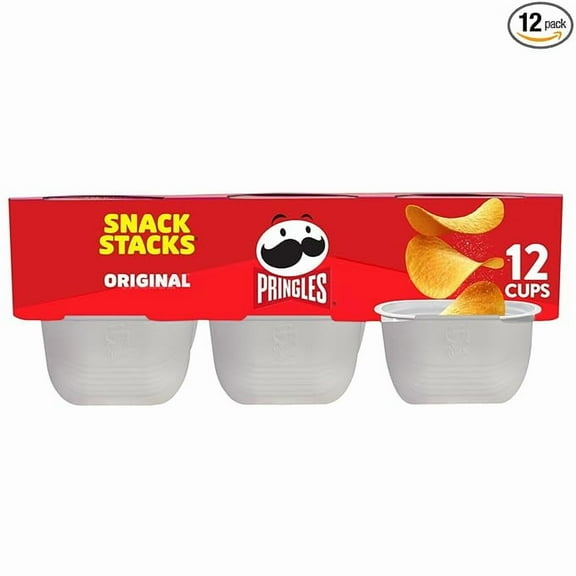 Pringles Potato Crisps Chips, Lunch Snacks, On-the-Go Snacks, Snack Stacks, Original, 8oz Tray (12 Cups)
