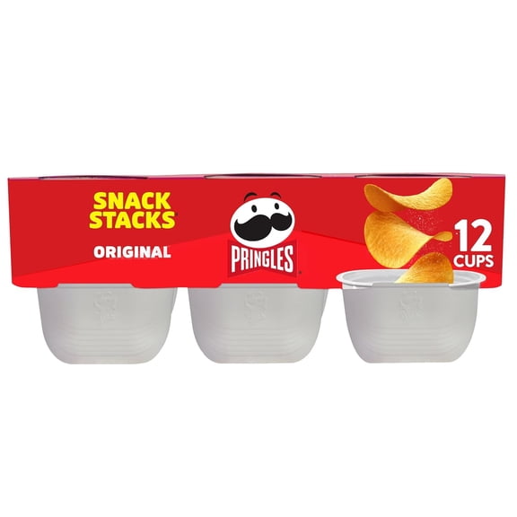 Pringles Potato Crisps Chips, Lunch Snacks, On-the-Go Snacks, Snack Stacks, Original, 8oz Tray (12 Cups)