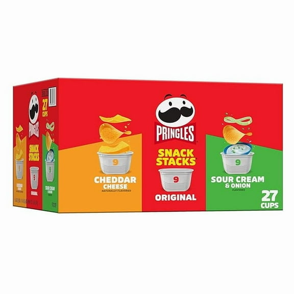 Pringles Potato Crisps Chips, On-the-Go Snacks, Snack Stacks, Variety Pack, 19.3oz Box (27 Cups)