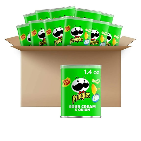 Pringles Potato Crisps Chips - Sour Cream and Onion Flavored Salty Snack, Lunch Food, Single Serve 1.4 Oz Cans (Pack of 12)