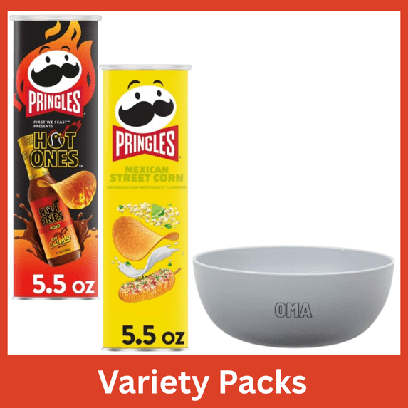 Pringles Rojo (5.5 oz) & Elote Mexican Street Corn (5.5 oz) Potato Crisps Chips Variety Pack with Bowl by OMA
