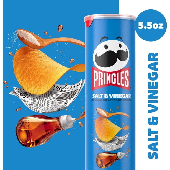Pringles Salt & Vinegar Potato Crisps 14 Pack Family Case, Tangy Bold Snack Flavor, 5.5 oz Cans