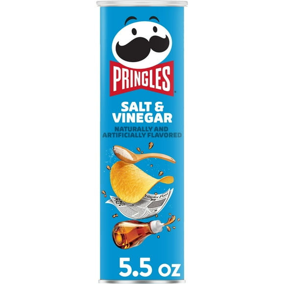 Pringles Salt and Vinegar Potato Crisps Chips, Lunch Snacks, 5.5 oz Canister