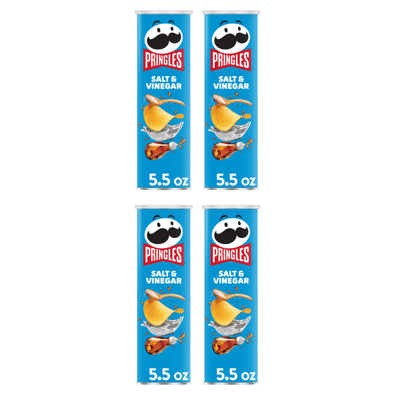 Pringles Salt and Vinegar Potato Crisps Chips, Lunch Snacks, 5.5 oz Canister, Pack of 4