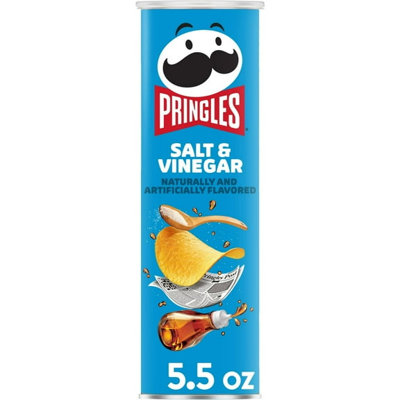 Pringles Salt and Vinegar Potato Crisps Chips, Lunch Snacks, 5.5 oz (Pack of 8)
