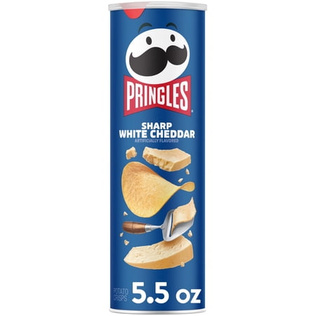 Pringles Sharp White Cheddar Potato Crisps Chips, Lunch Snacks, 5.5 oz Canister