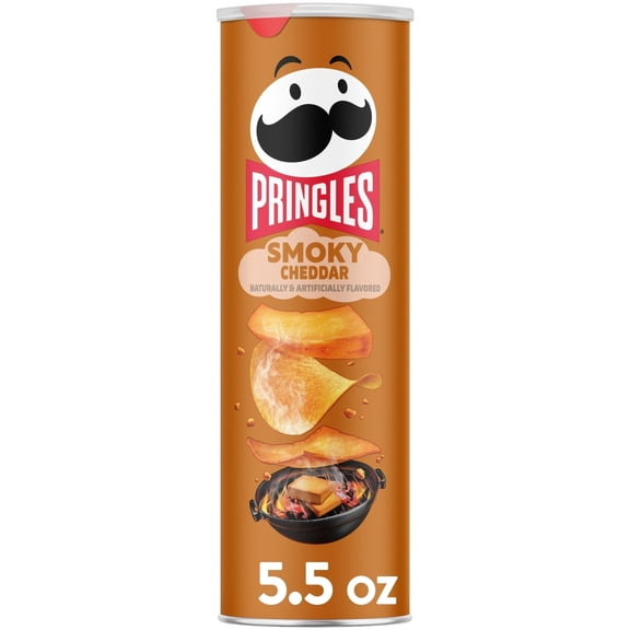 Pringles Smoky Cheddar Potato Crisps Chips, Lunch Snacks, 5.5 oz Canister