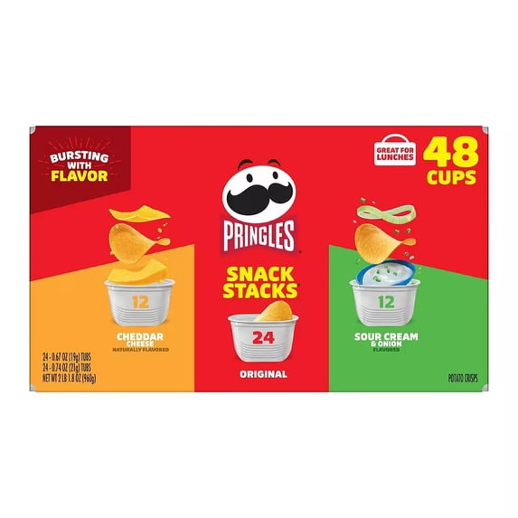 Pringles Snack Stacks Potato Crisps Chips, Snack Size Variety, LunchBox, 48 Ct