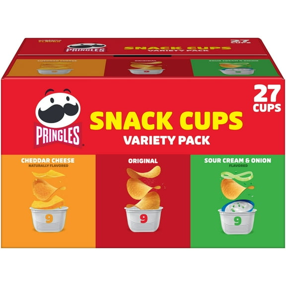 Pringles Snack Cups Variety Pack Potato Crisps Chips, Lunch Snacks, 27 Count