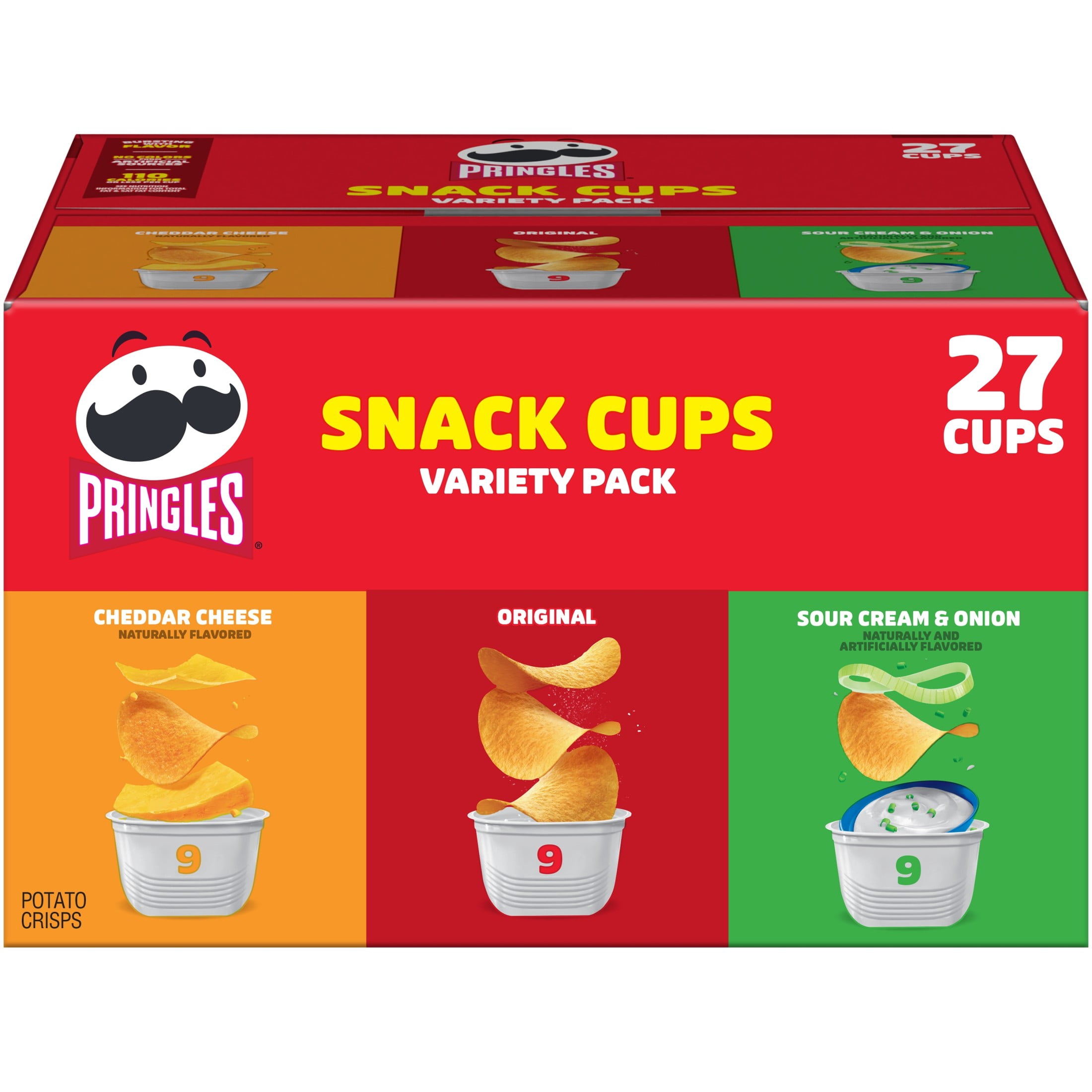 Pringles, Snack Cups, 3 Flavor Variety Pack 27 ct, Potato Crisps
