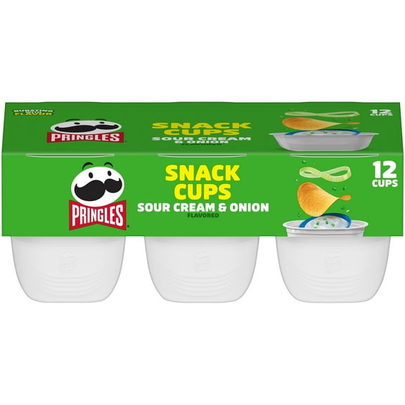 Pringles Snack Cups Sour Cream and Onion Potato Crisps Chips, Lunch Snacks, 12 Count