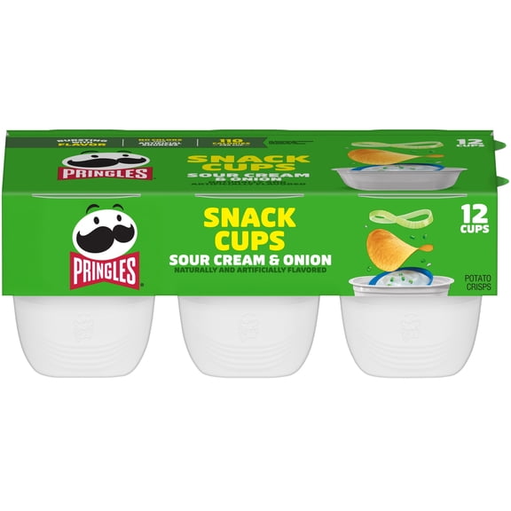 Pringles Potato Crisps Chips, Lunch Snacks, Snack Cups, Sour Cream and Onion, 8.8oz Tray (12 Cups)