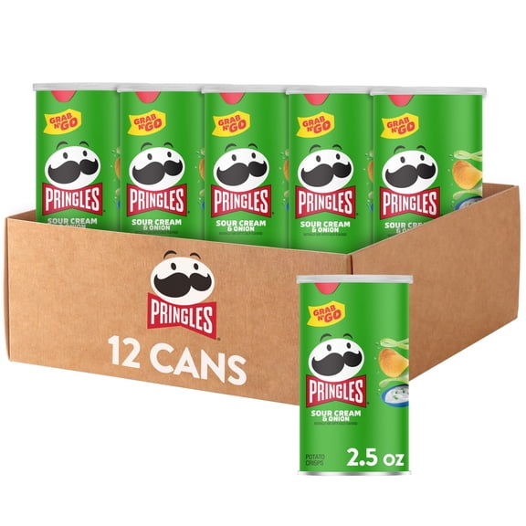 Pringles Potato Crisps Chips, Lunch Snacks, Office and Kids Snacks, Grab N' Go, Sour Cream and Onion (12 Cans)