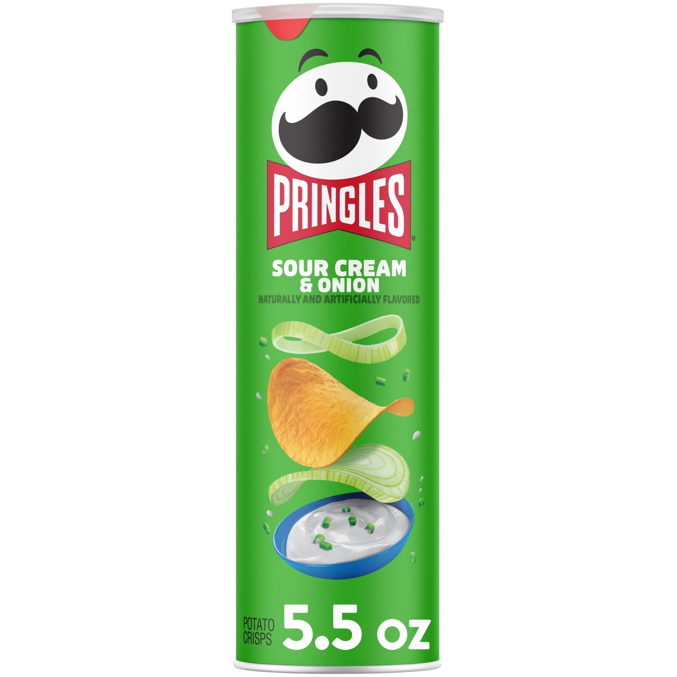 Pringles Sour Cream and Onion Potato Crisps Chips, Lunch Snacks, 5.5 oz Canister