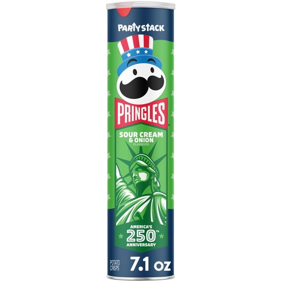 Pringles Sour Cream and Onion Potato Crisps Chips, Lunch Snacks, 7.1 oz Canister