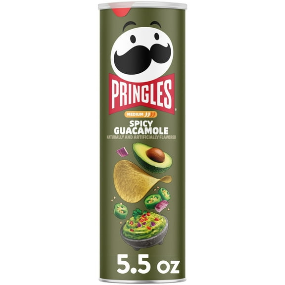 Pringles Spicy Guacamole Potato Crisps Chips, Lunch Snacks, 5.5 oz Canister