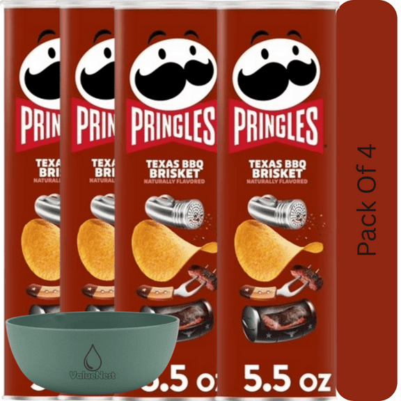Pringles Texas BBQ Brisket Flavored Potato Crisps, Savory Lunch Snacks, 5.5 oz Can With Olive Green Bowl By ValueNest