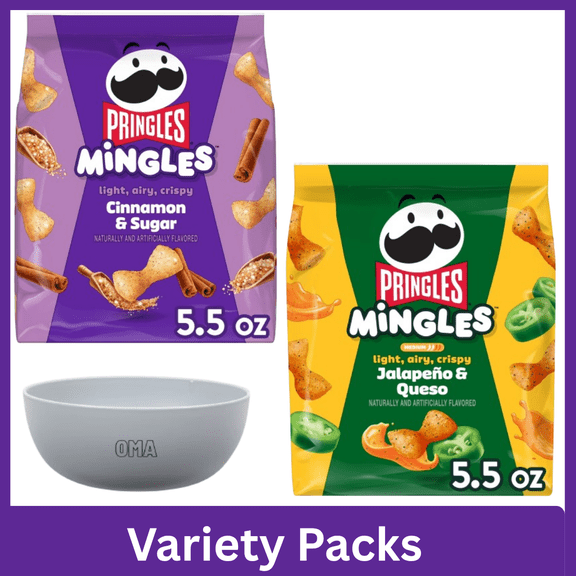 Pringles Variety Pack Mingles Jalapeo Queso & Mingles Cinnamon Sugar Potato Crisps with Bowl by OMA