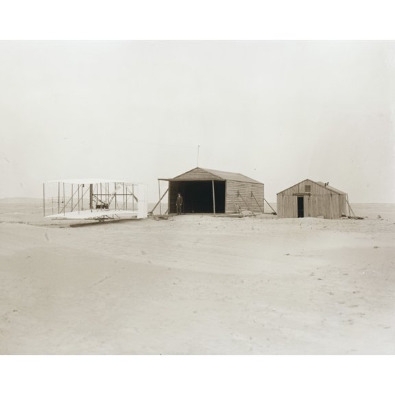 Print: 1903 Machine And Large Camp Building Where It Was Housed, And