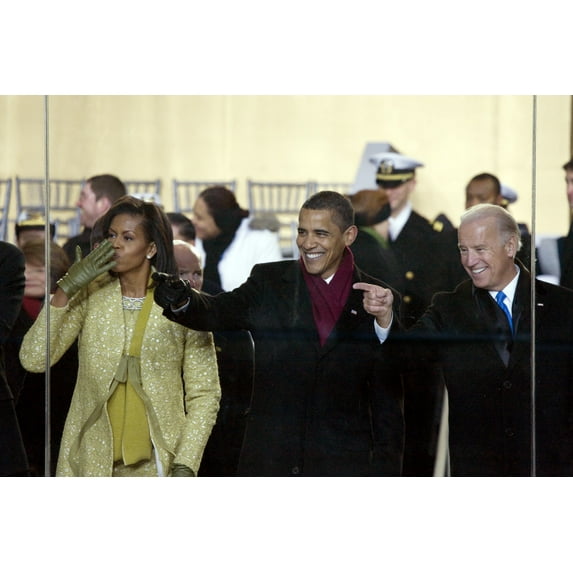 Print: 2009 Inaugural Parade. Michelle And Barack Obama Join Joe Biden