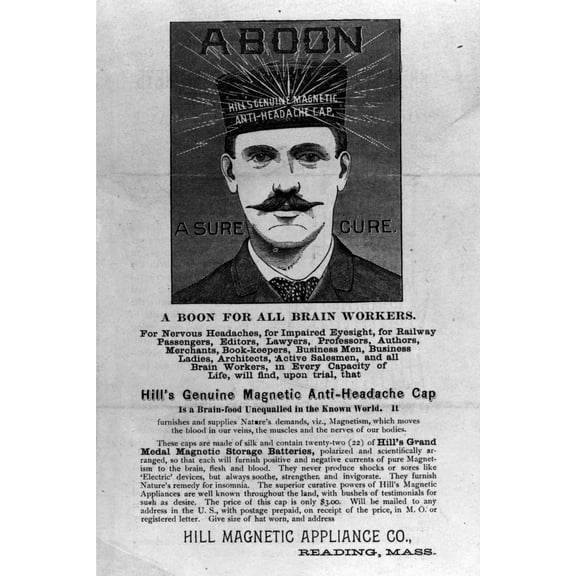 Print: A Boon--Hill's Genuine Magnetic Anti-Headache Cap--A Sure Cure
