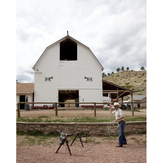 Print: A Guest Practices Lassoing At Eaton's Dude Ranch, Wyoming, 2009