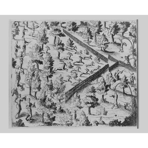 Print: A Method Of Hunting Deer In The Northeast, 1613