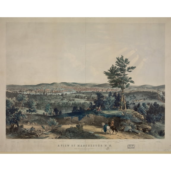 Print: A View Of Manchester, New Hampshire, 1855