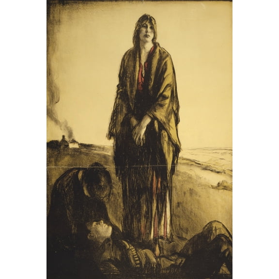 Print: A Woman Stands Disconsolate, As Another Bends Over A Dead Soldier