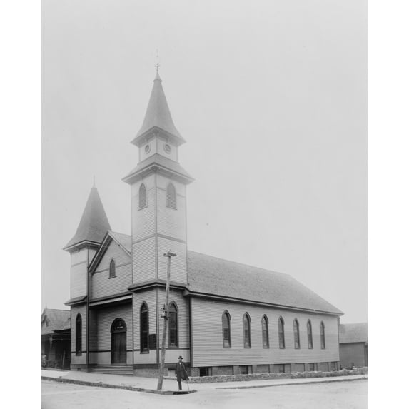 Print: African American Man On Sidewalk In Front Of Church, 1899