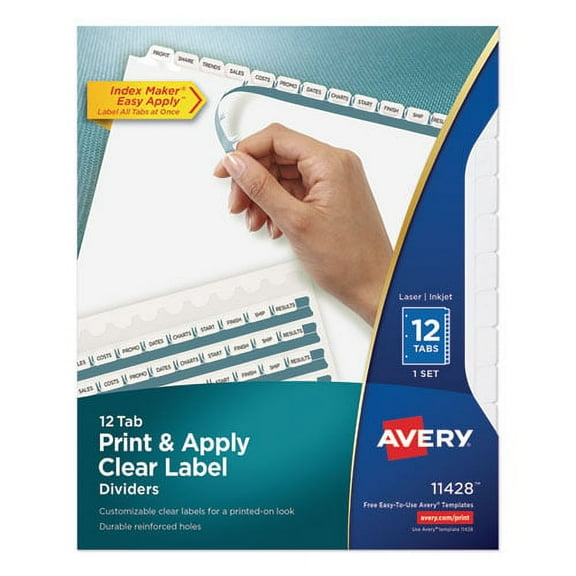 Print And Apply Index Maker Clear Label Dividers, 12 White Tabs, Letter | Bundle of 2 Sets