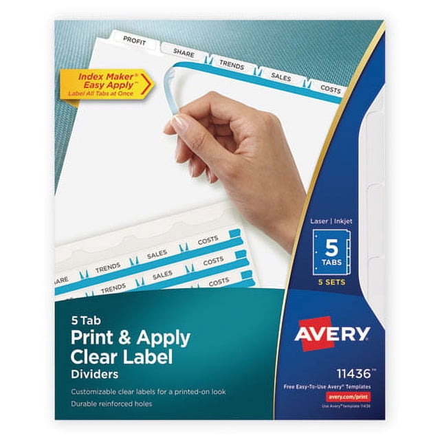 Bundle Pack Label Print And Apply Index Maker Clear Label Dividers, 5 White Tabs, Letter ...
