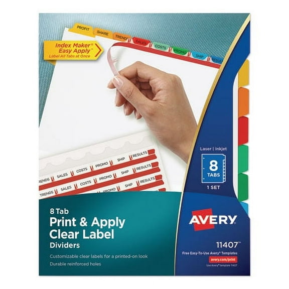 "Print And Apply Index Maker Clear Label Dividers, 8 Color Tabs, Letter | Bundle of 2 Sets"