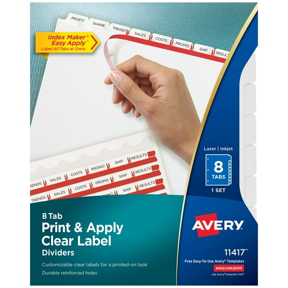 "Print And Apply Index Maker Clear Label Dividers, 8 White Tabs, Letter | Bundle of 5 Sets"