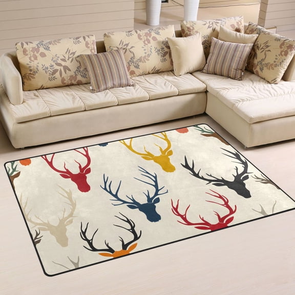 Print Antlers Deer Head Area Rug Washable Floor Carpet Mat 60 x 39 inch for Bedroom Living Room Kids Room Home Decor