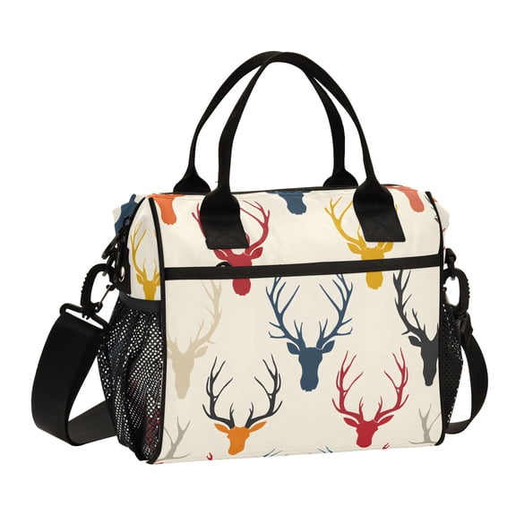 Print Antlers Deer Head Cooler Bag Lunch Bag Soft Cooler Cooling Tote Insulated Lunch Box for Adult Men Women