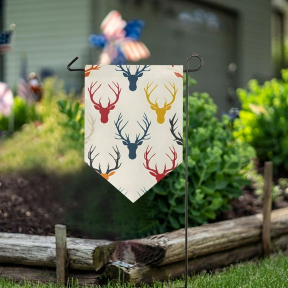 Print Antlers Deer Head Garden Flag 18" x 12.5" Double Sided Yard Lawn Outdoor Decor Small Yard Flags
