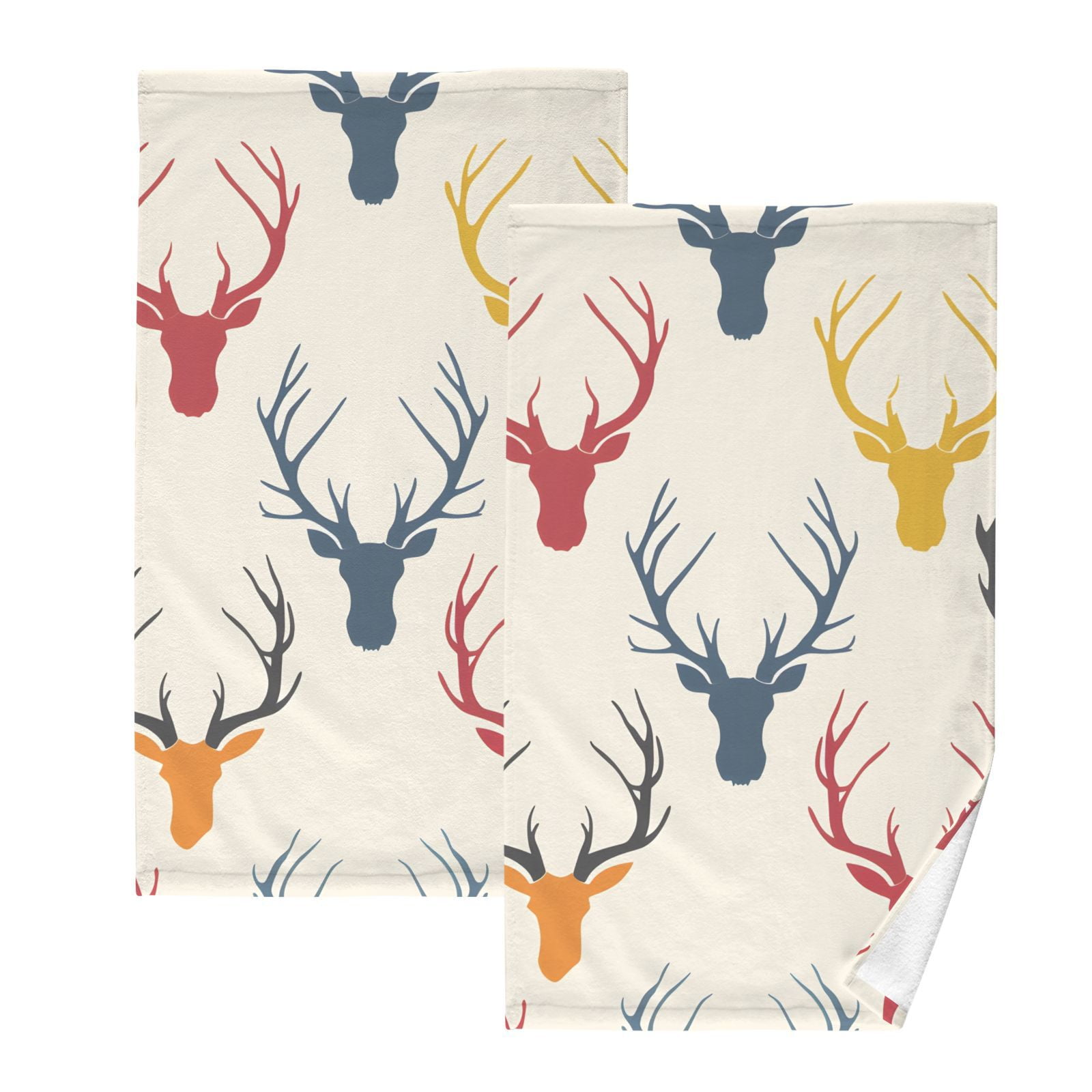 Print Antlers Deer Head Hand Towel Bath Towels Face Towels Cotton Absorbent for Home Hotel Spa Swimming Yoga Sports Decorative Towel Set of 2