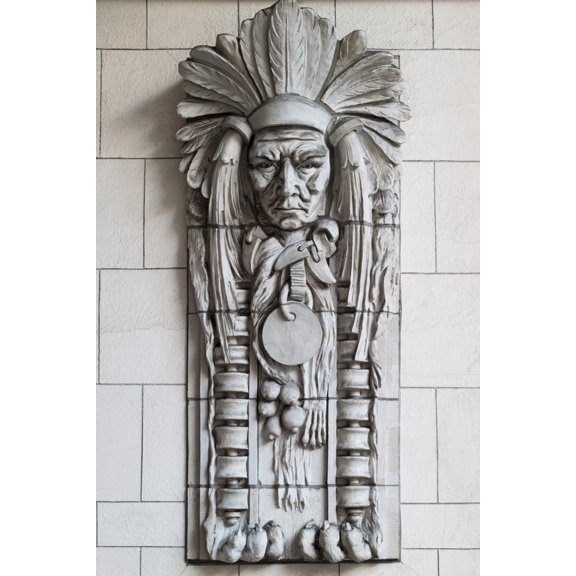 Print: Architectural Detail Of Indian On Building, Seattle, Washington
