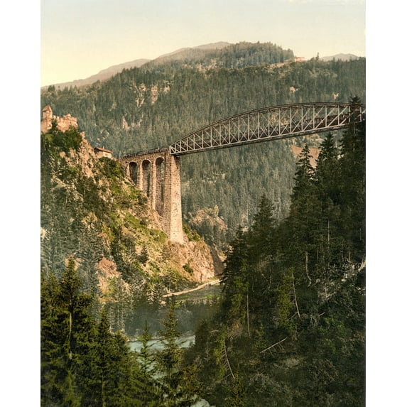 Print: Arlberg Railway, Trisanna Viaduct And Castle Weisberg, Tyrol
