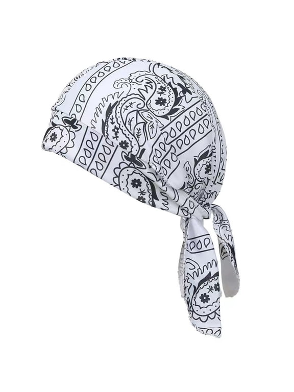 Print Bandana Durag, Adjustable Breathable Head Wrap for Cycling, Sports & Casual Wear, A 1-Pack White