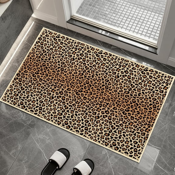 Print Bathroom Mat 20x32in Leopard Soft Thin Bathroom Rugs Fit Under Door Absorbent Non Slip Washable Bath Rugs for Bathtub Shower Sink (Deep Brown, 20x32in)