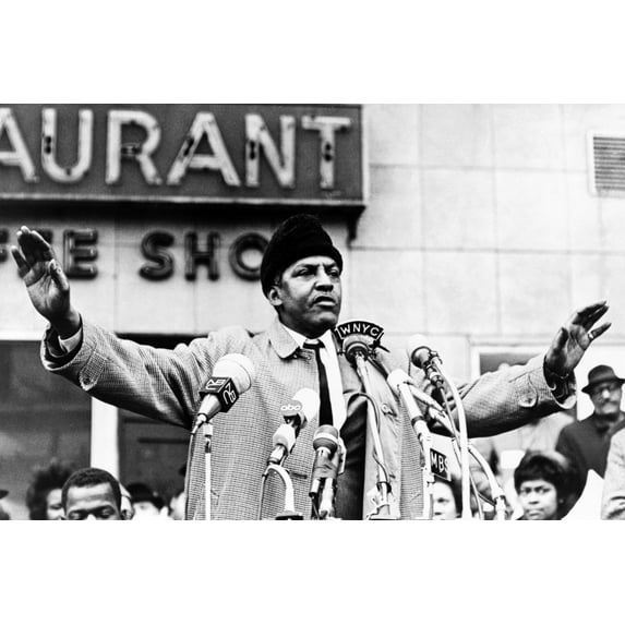 Print: Bayard Rustin, Half-Length Portrait, Facing Front, Microphones In